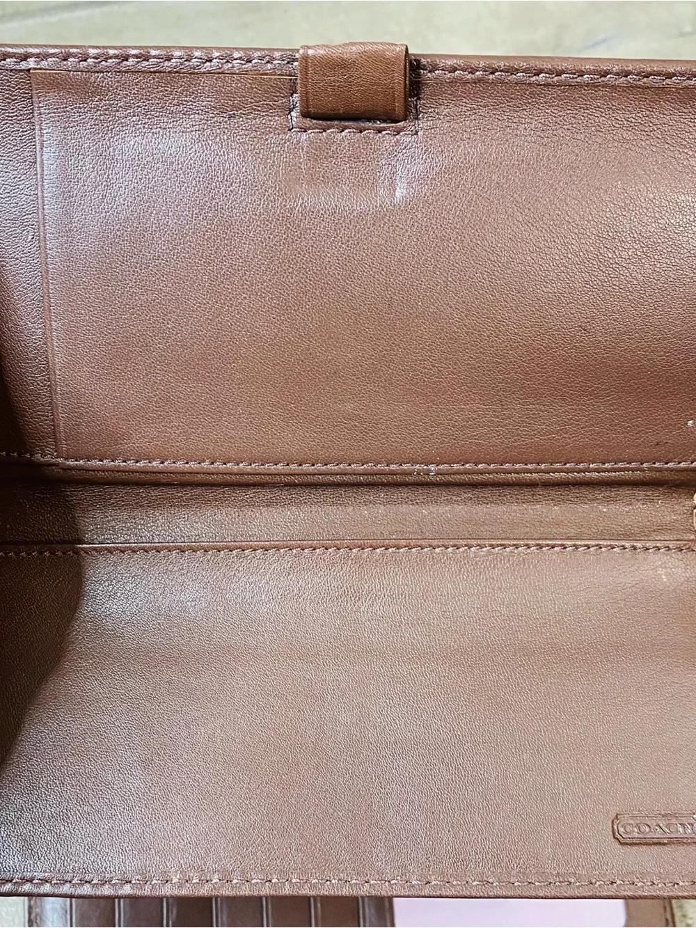 Coach Soho Vintage Brown Leather Pleated Trifold Wallet
